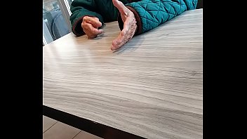 Playing with my dick in front of a random granny
