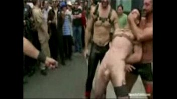 Sick crowd playing with tied up boy