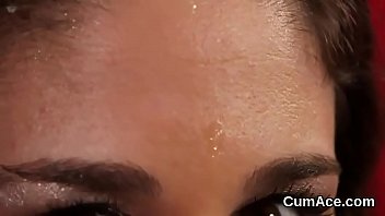 Hot idol gets cumshot on her face swallowing all the cum