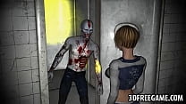 Short haired 3D blonde babe gets fucked by a zombie